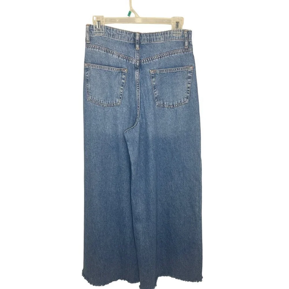 Free People Wide Leg Jeans Raw Hem Ladies Size 8 High Waist